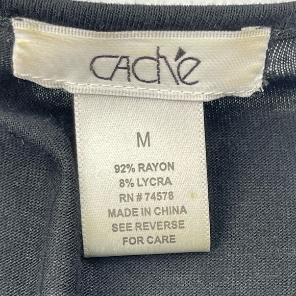 Caché Shirt Womens Medium Black Rayon Blend Faux Wrap Knit Cotton Lycra Stretch - Picture 9 of 10